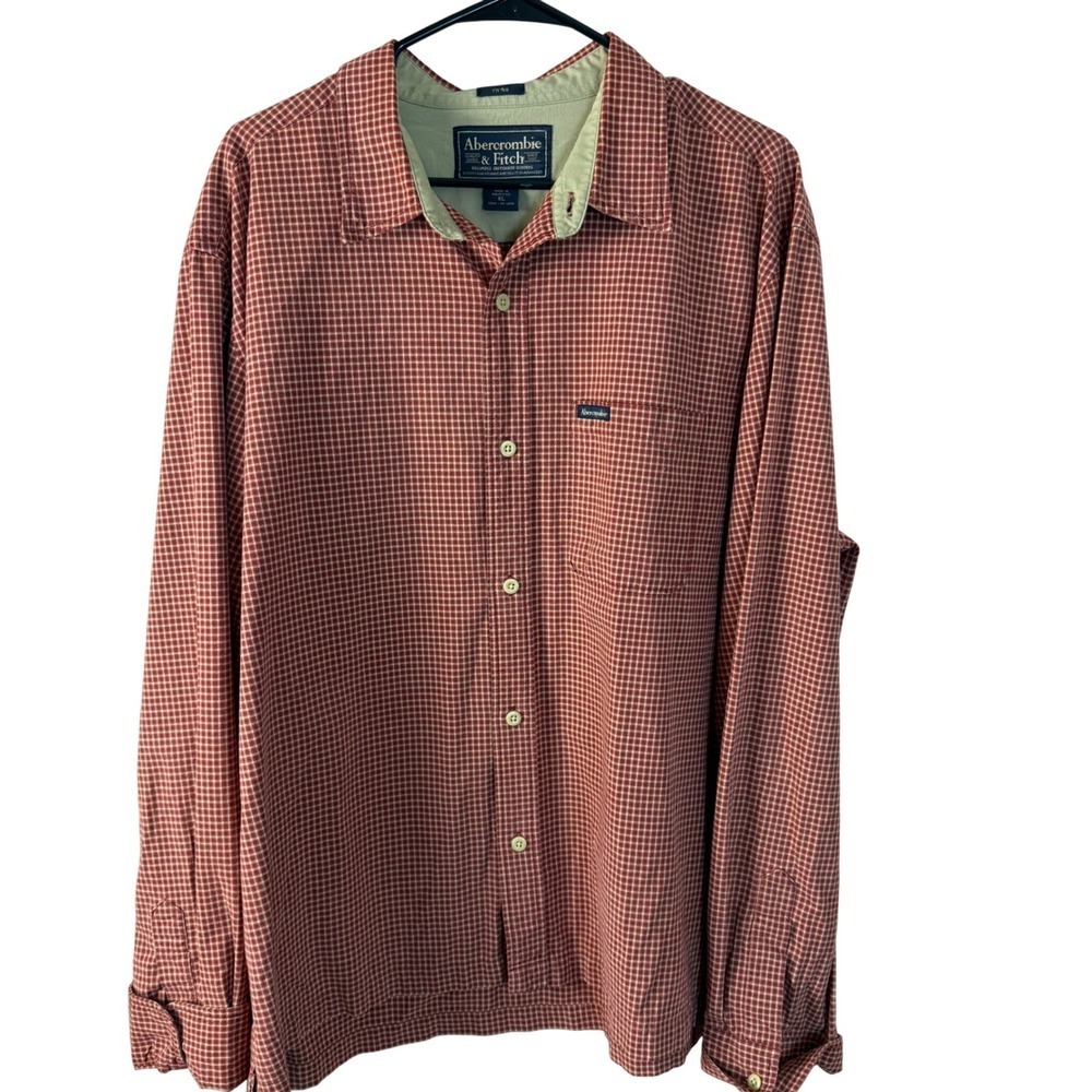 Abercrombie & Fitch Men's Rust Red Micro-Check Button-Down Shirt